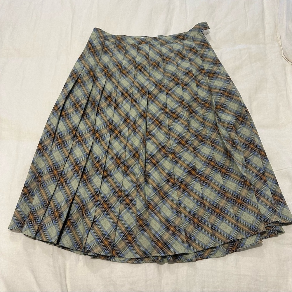 Danielle Guizio Blue and Brown Plaid A-Line Skirt